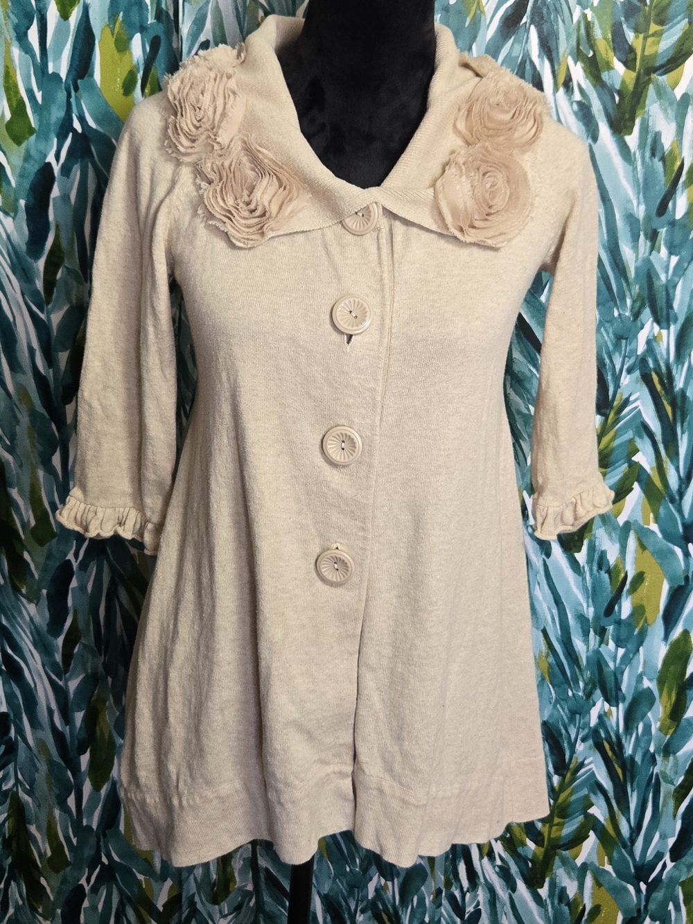 Nick & Mo Rosette Collar Longline Cardigan Sweater Coat Size S